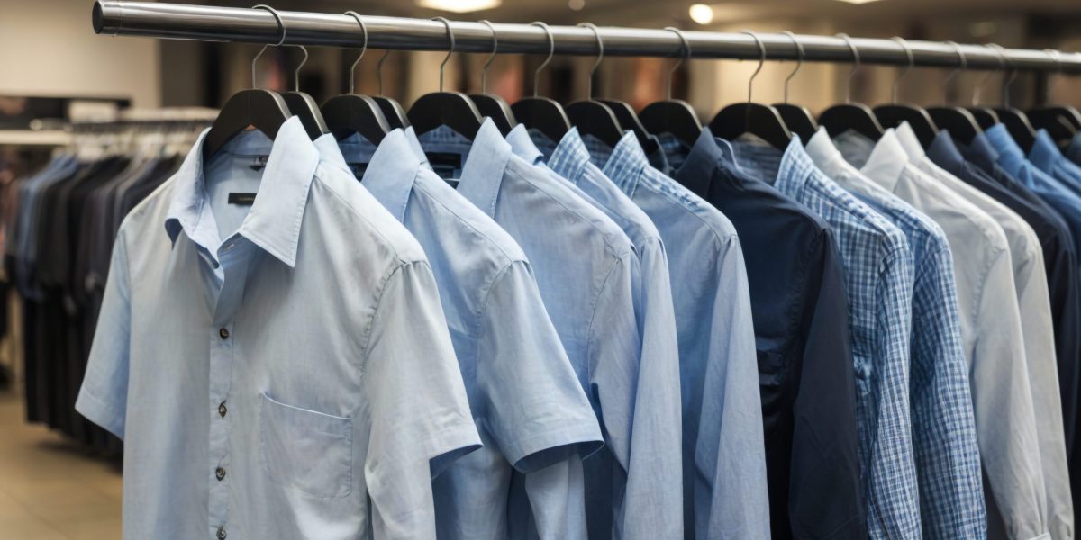 row-blue-shirts-hanging-closet-with-one-that-says-one